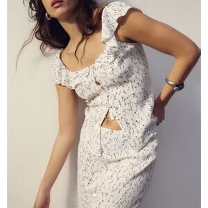 H&M Flutter Sleeve Frill Trimmed Floral Top Small NWT